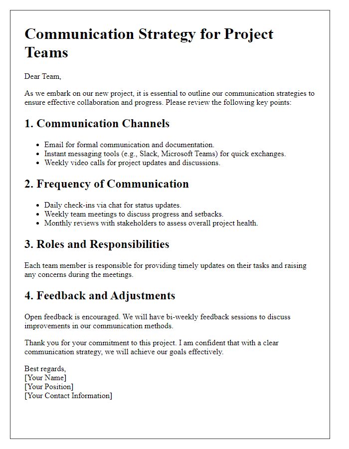 Letter template of communication strategies for project teams