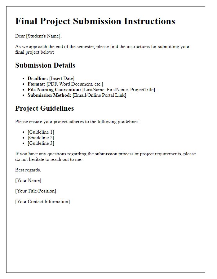 Letter template of final project submission instructions