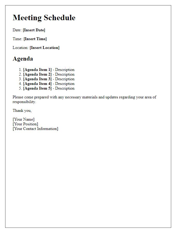 Letter template of meeting schedule and agenda format