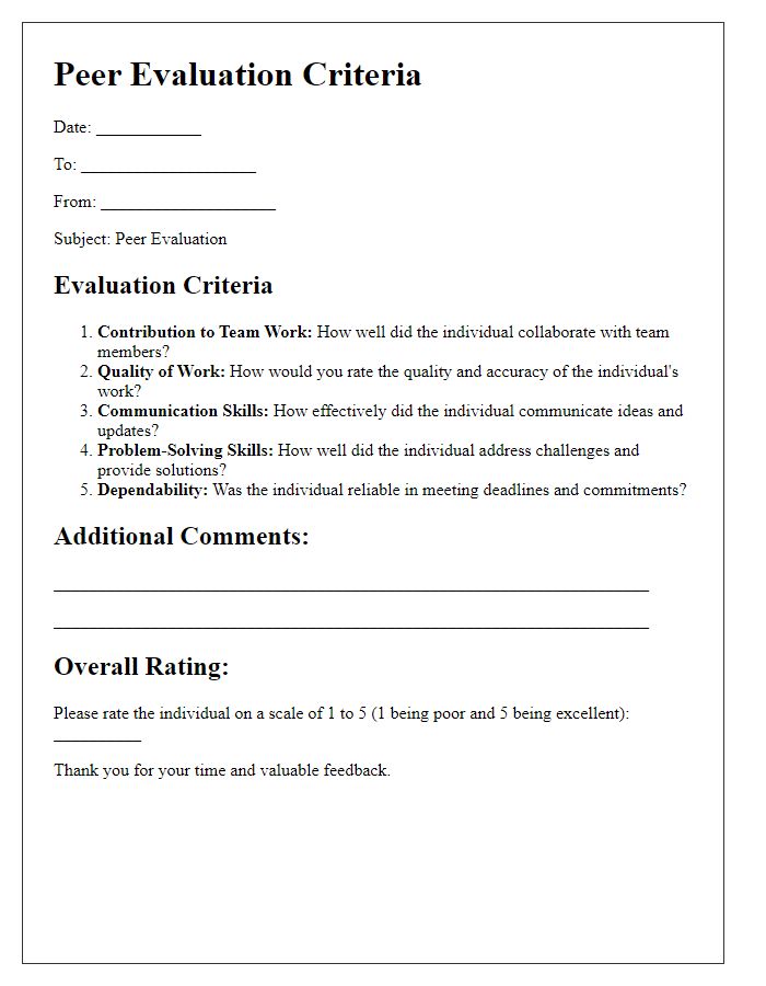 Letter template of peer evaluation criteria