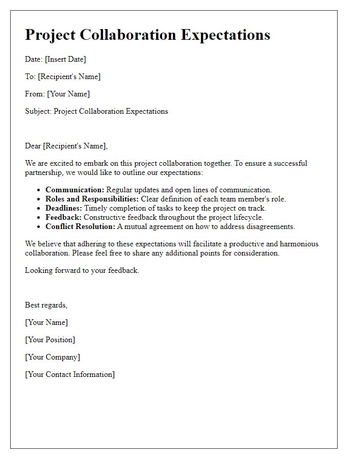 Letter template of project collaboration expectations