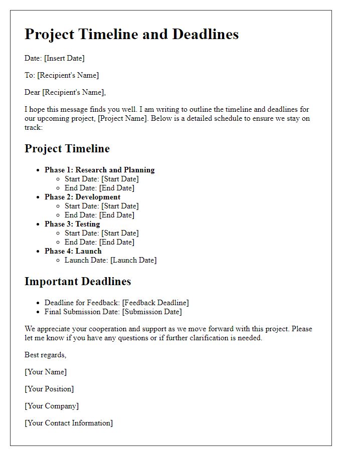 Letter template of project timeline and deadlines