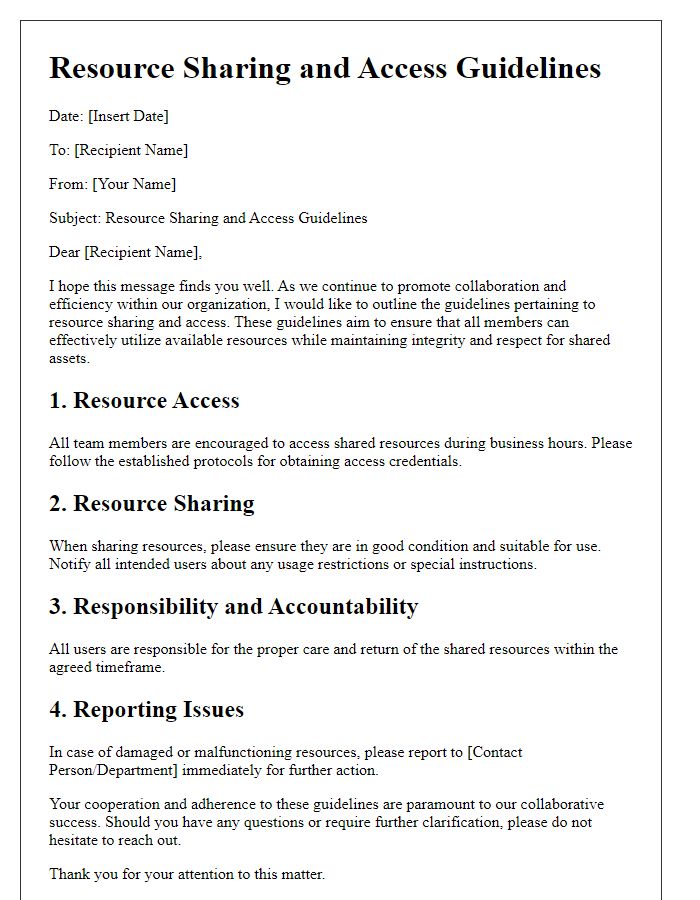 Letter template of resource sharing and access guidelines