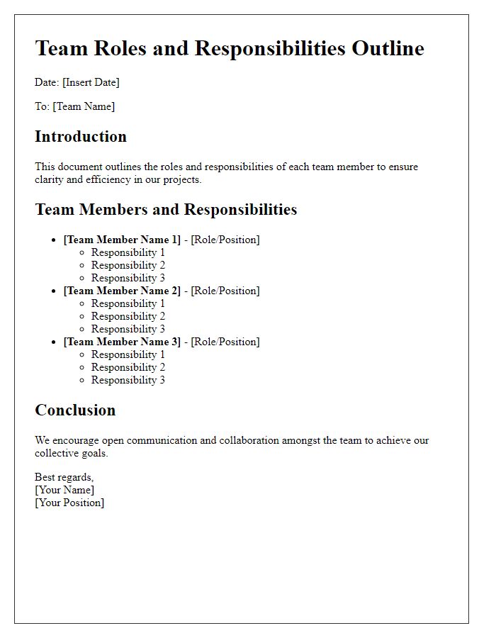 Letter template of team roles and responsibilities outline