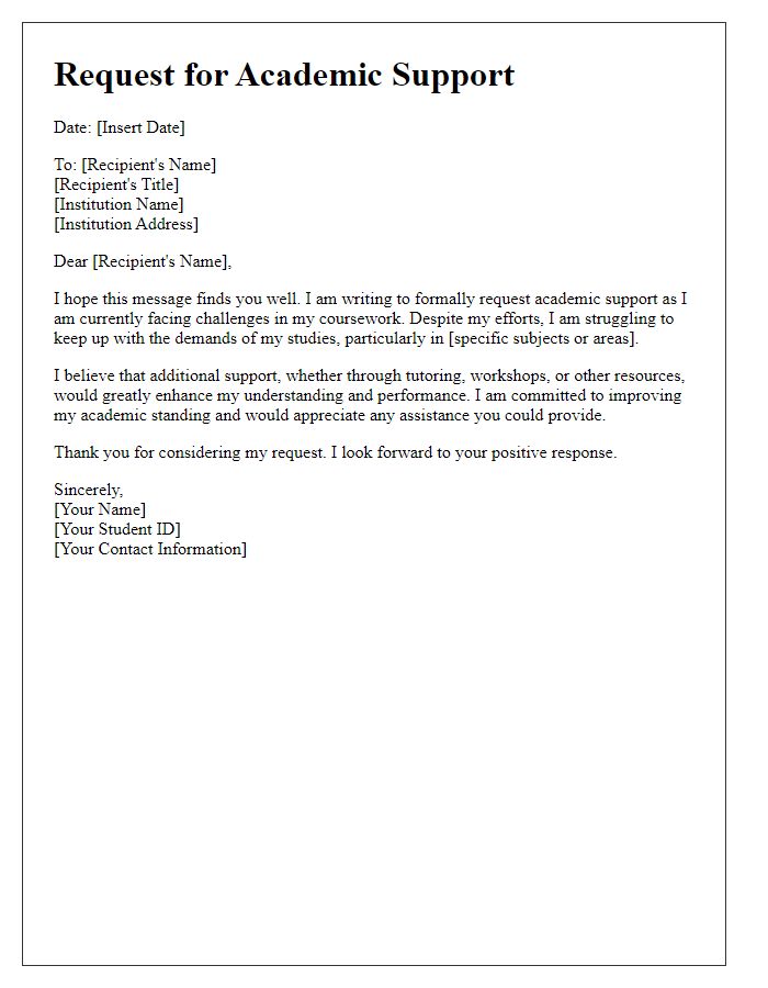 Letter template of academic support request for struggling students.