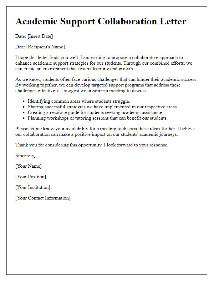 Letter template of collaborative approach for academic support strategies.