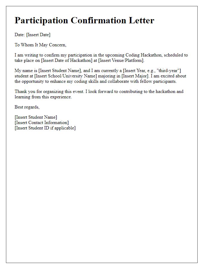 Letter template of student contest participation for coding hackathon.