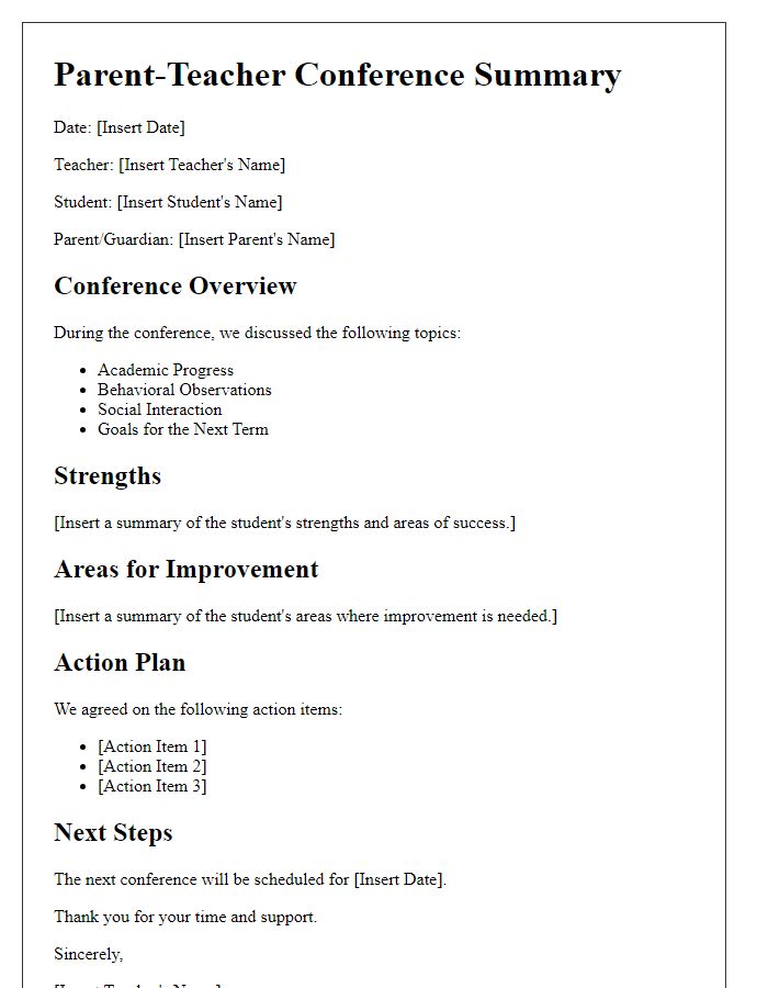 Letter template of parent-teacher conference summary