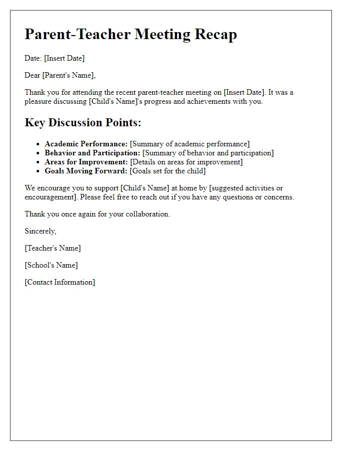 Letter template of parent-teacher meeting recap