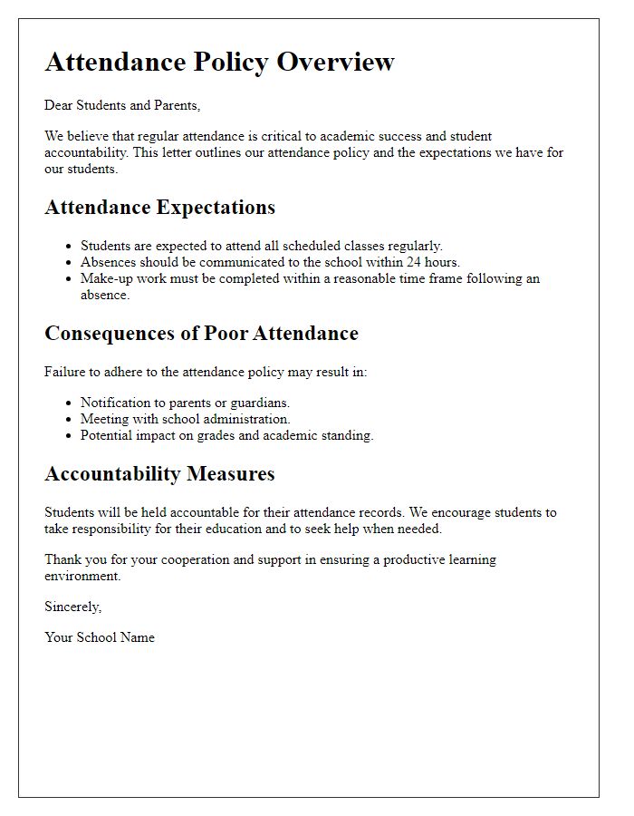 Letter template of attendance policy overview and student accountability.