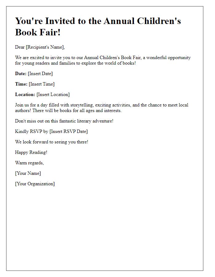 Letter template of children's book fair invitation