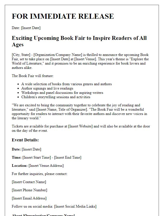 Letter template of press release for upcoming book fair