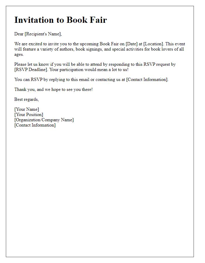 Letter template of RSVP request for book fair attendance