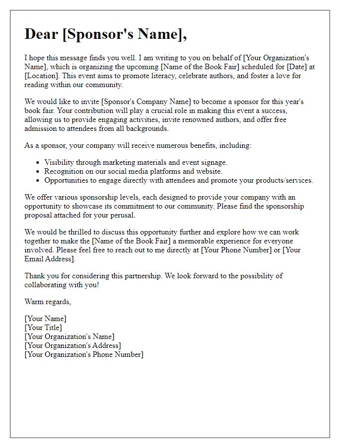 Letter template of sponsorship solicitation for book fair