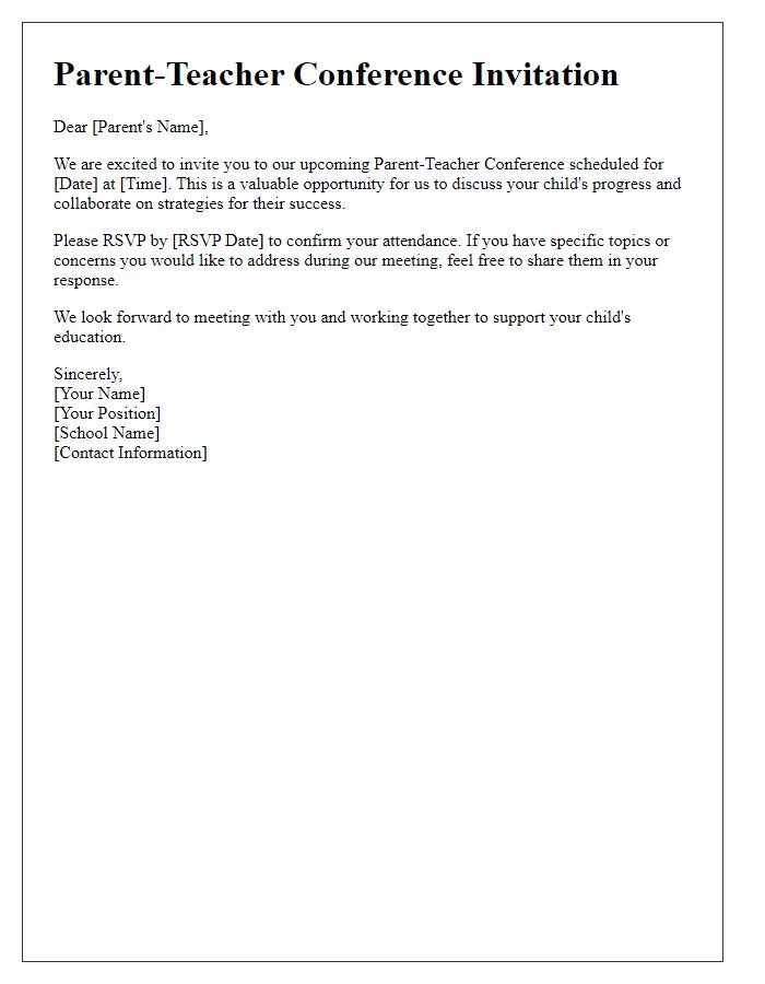 Letter template of parent conference communication and collaboration