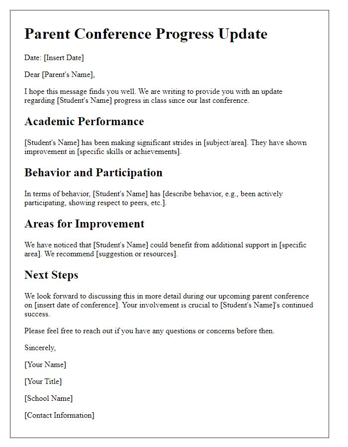 Letter template of parent conference progress update