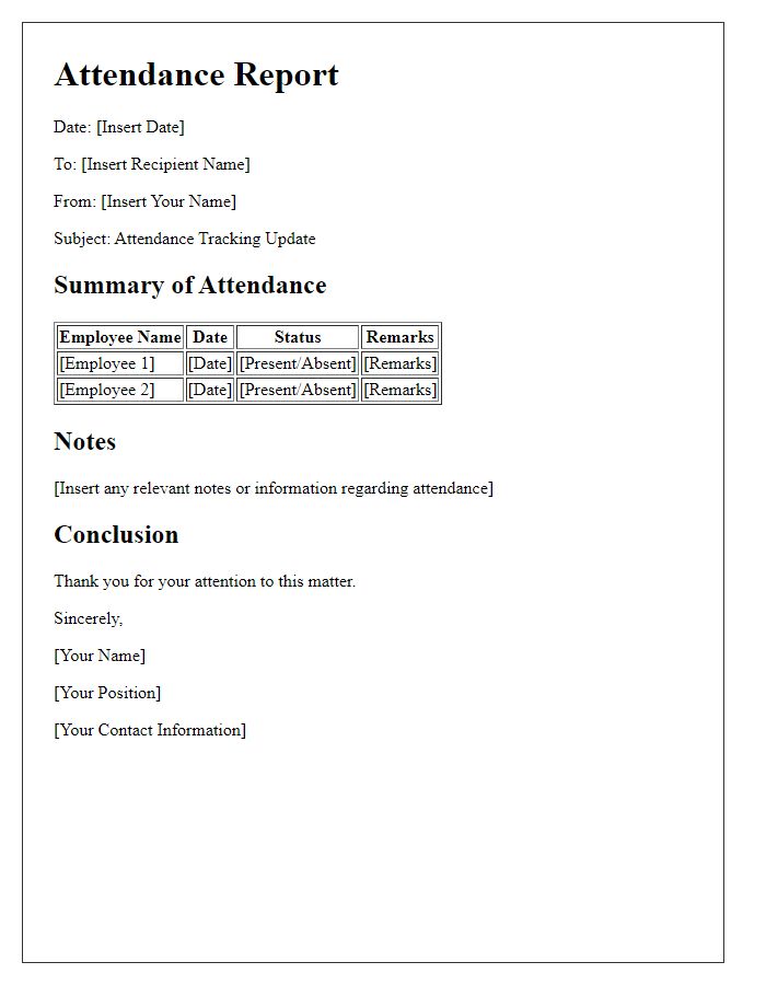 Letter template of Attendance Tracking and Reporting System