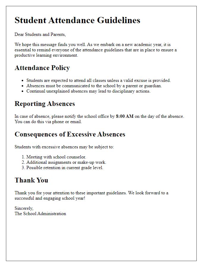 Letter template of Student Attendance Guidelines