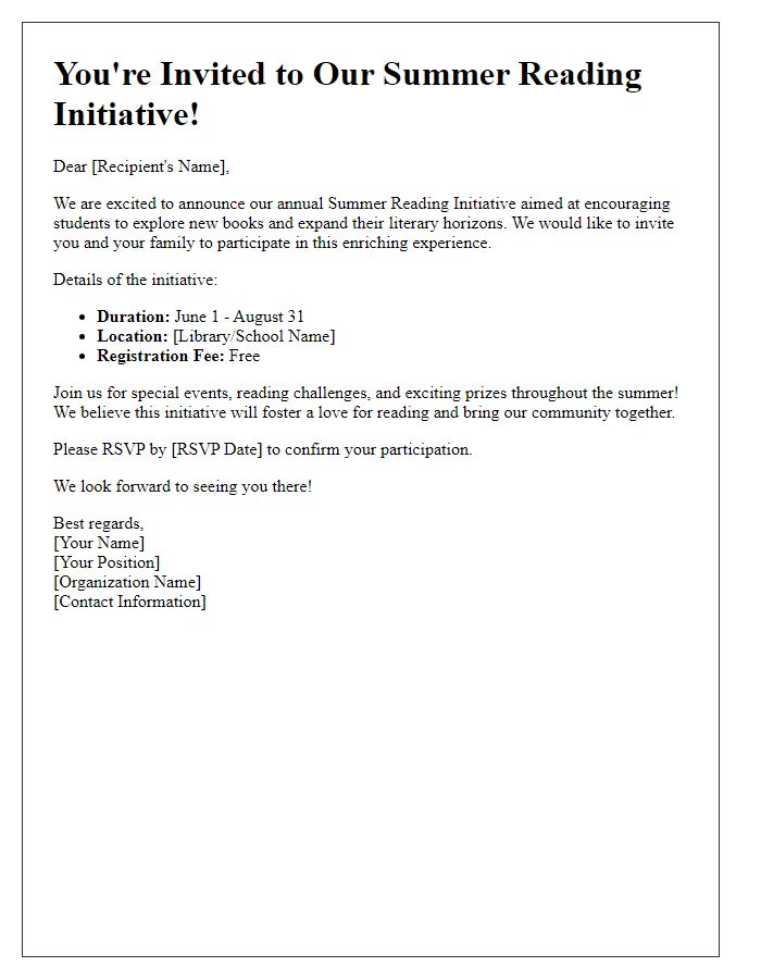 Letter template of summer reading initiative invitation