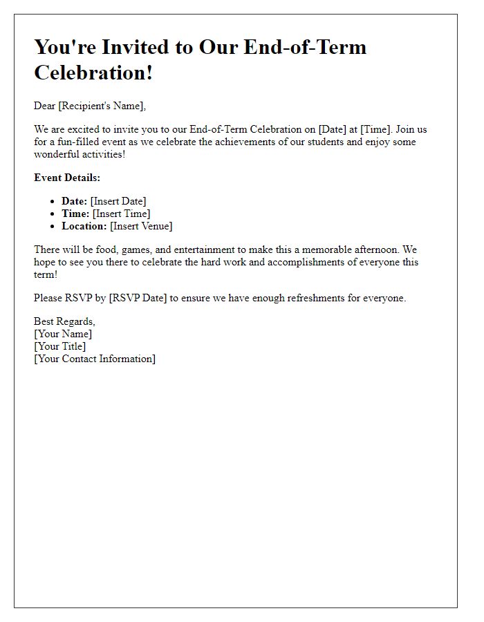 Letter template of End-of-Term Celebration Invitation