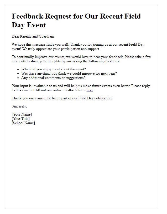 Letter template of feedback request post-school field day event