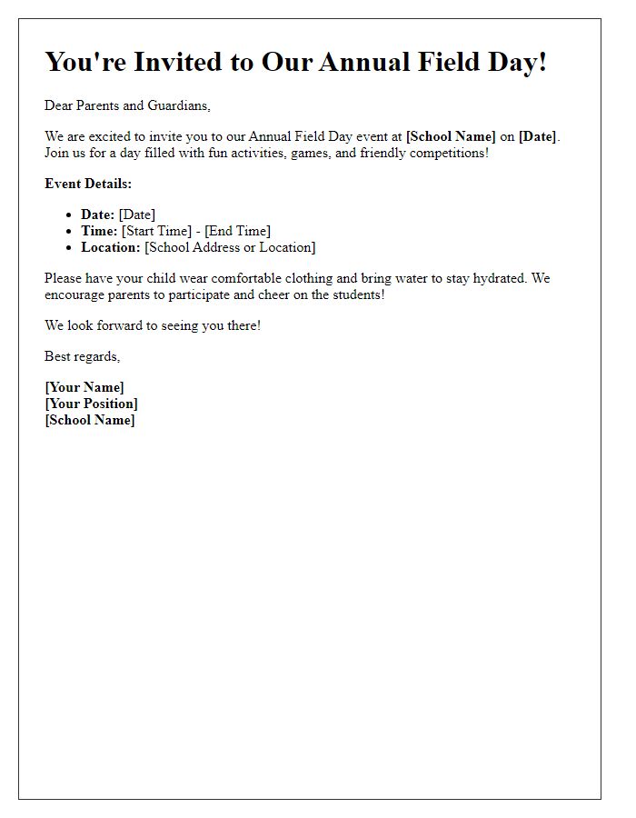 Letter template of invitation for school field day event