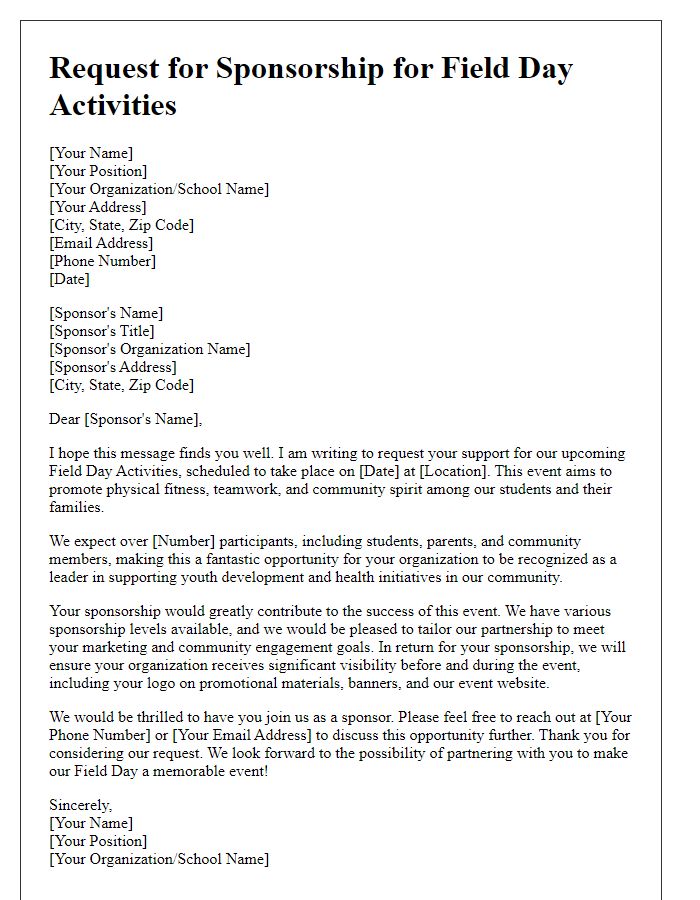 Letter template of sponsorship request for field day activities