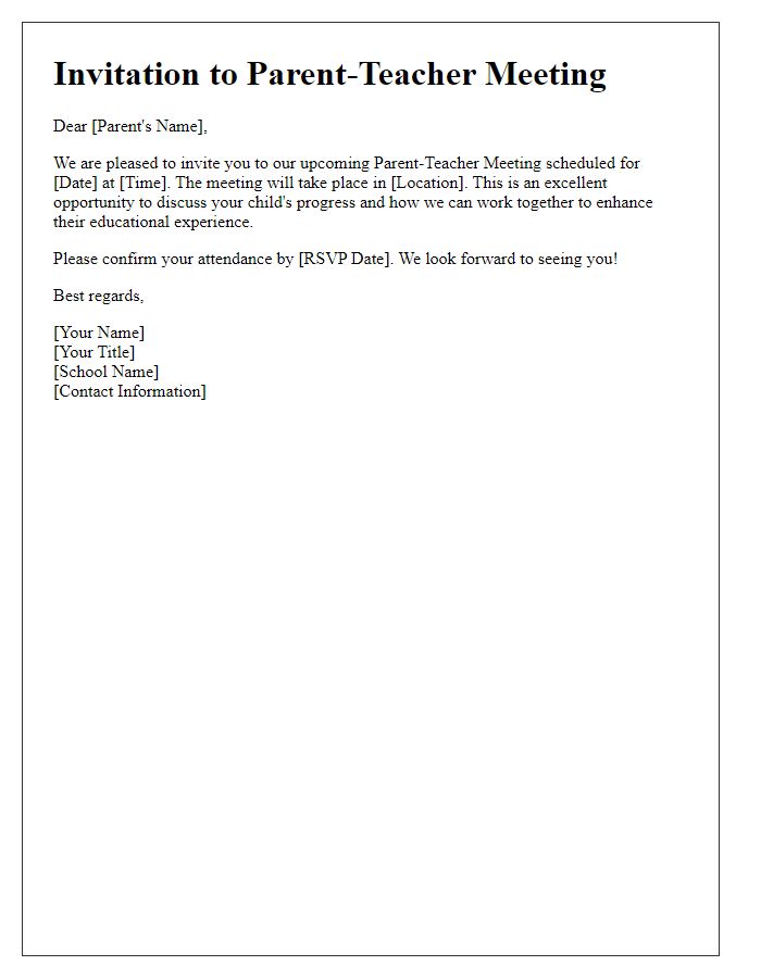 Letter template of invitation for parent-teacher meeting.