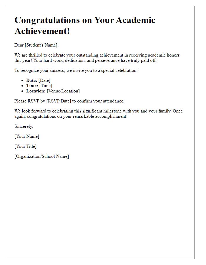 Letter template of celebration for achieving academic honors