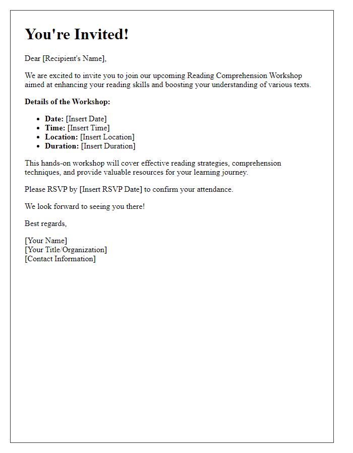 Letter template of an invitation to join a reading comprehension workshop