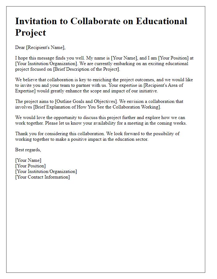 Letter template of collaboration invitation for educational project