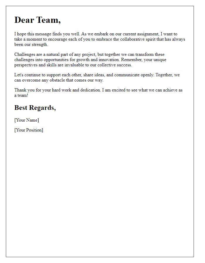 Letter template of collaborative spirit encouragement for assignment challenges