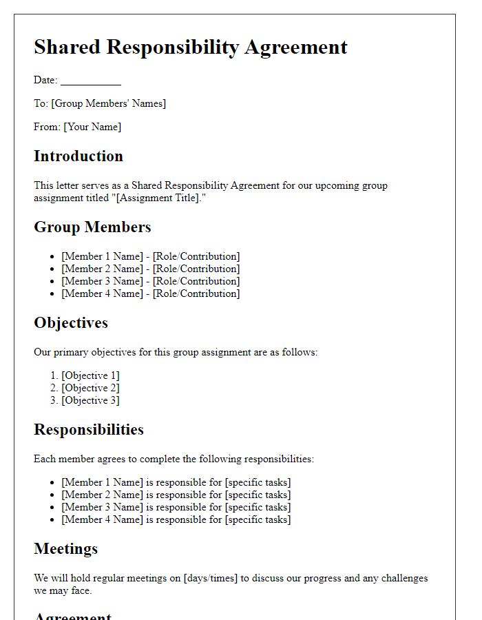 Letter template of shared responsibility agreement for group assignments