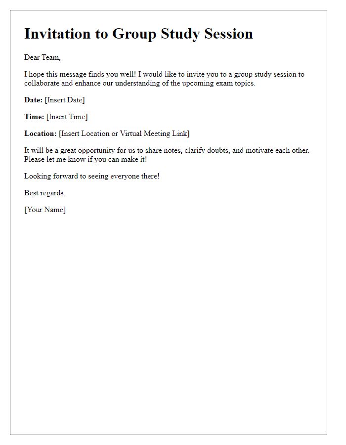 Letter template of teamwork invitation for group study session