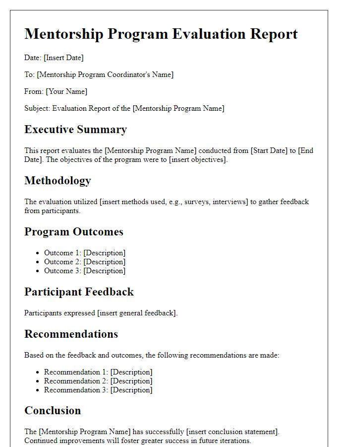 Letter template of mentorship program evaluation report