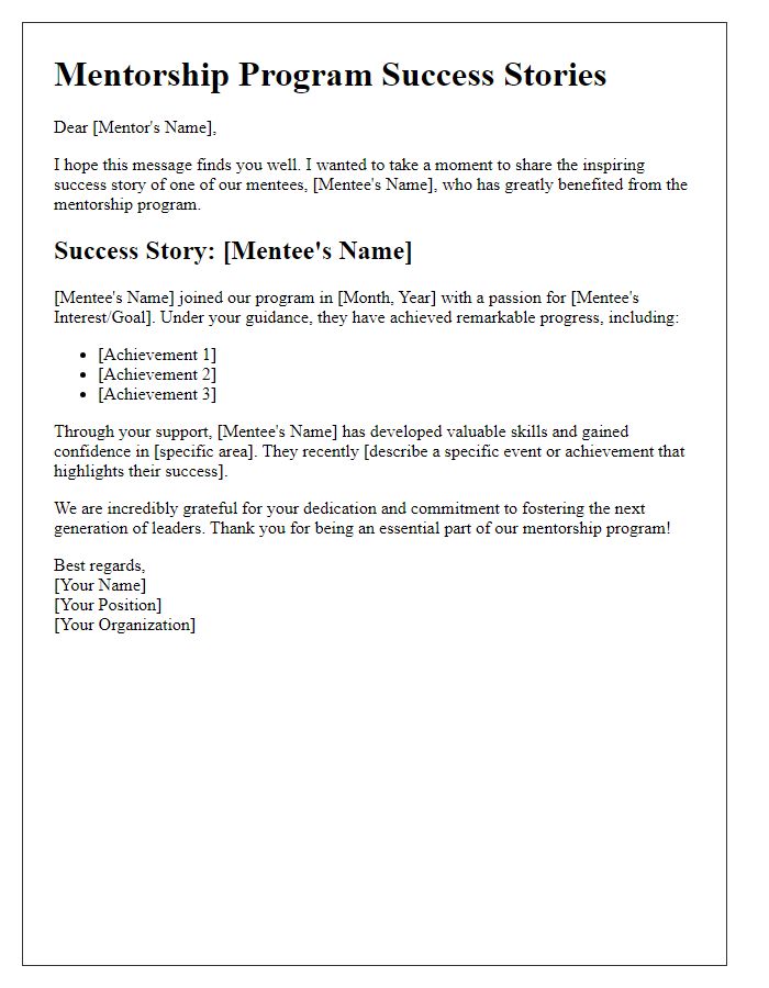 Letter template of mentorship program success stories