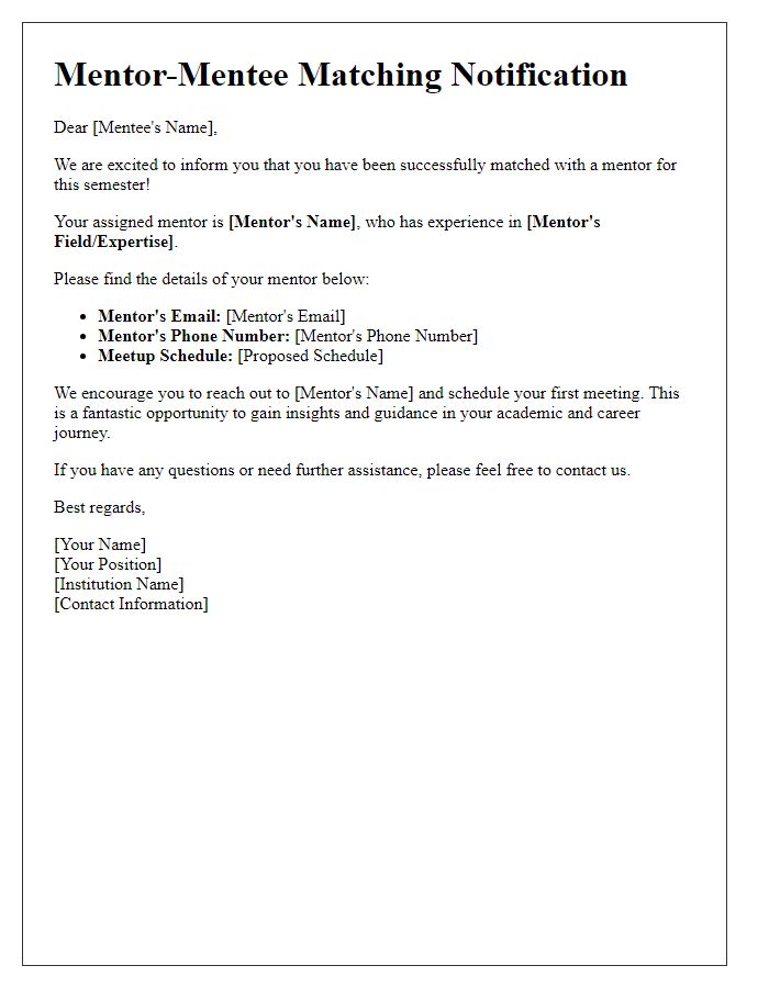 Letter template of student mentor-mentee matching notification