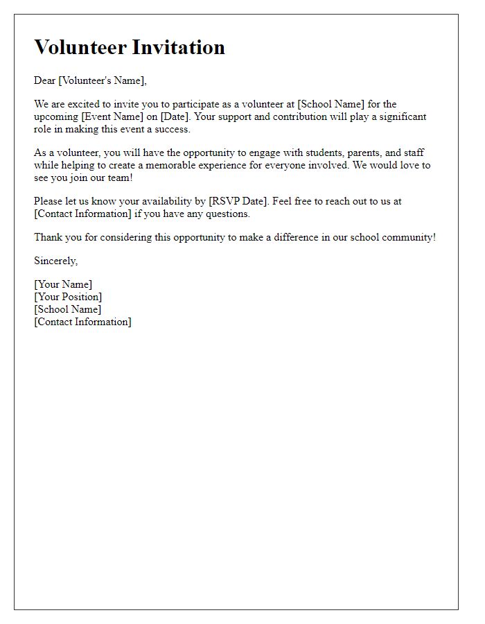 Letter template of invitation for school volunteer participation.