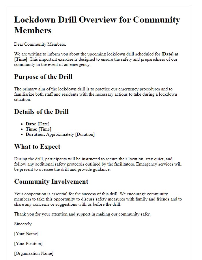 Letter template of lockdown drill overview for community members.