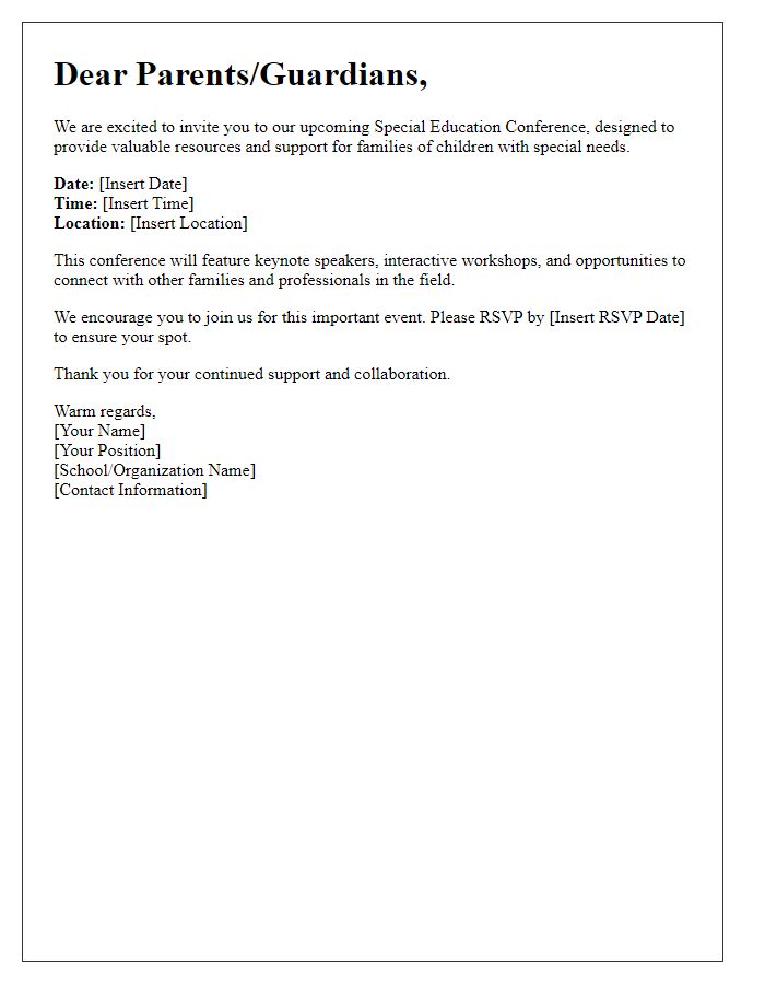 Letter template of invitation for parents to special education conference