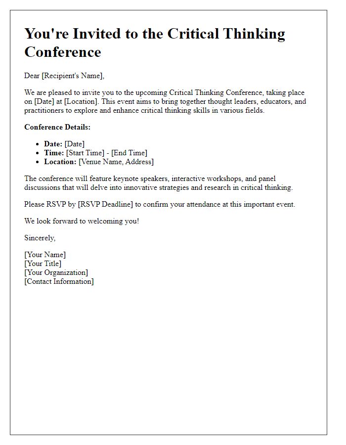 Letter template of an invitation to a critical thinking conference