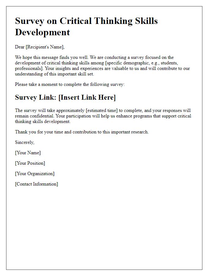 Letter template of a survey on critical thinking skills development