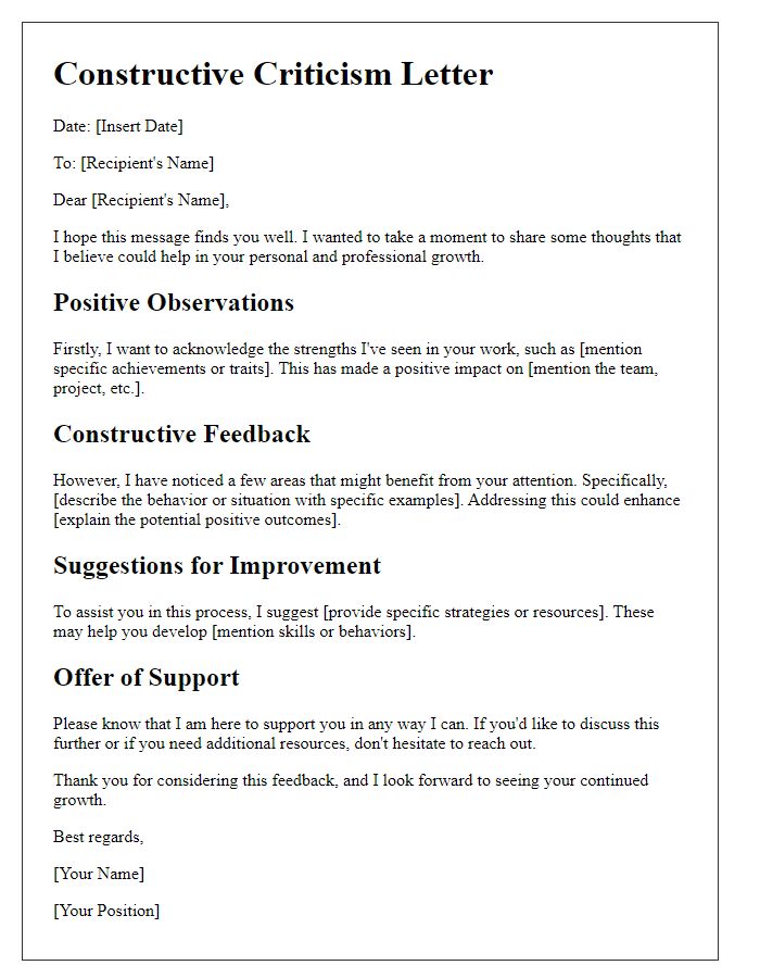 Letter template of constructive criticism techniques for personal growth