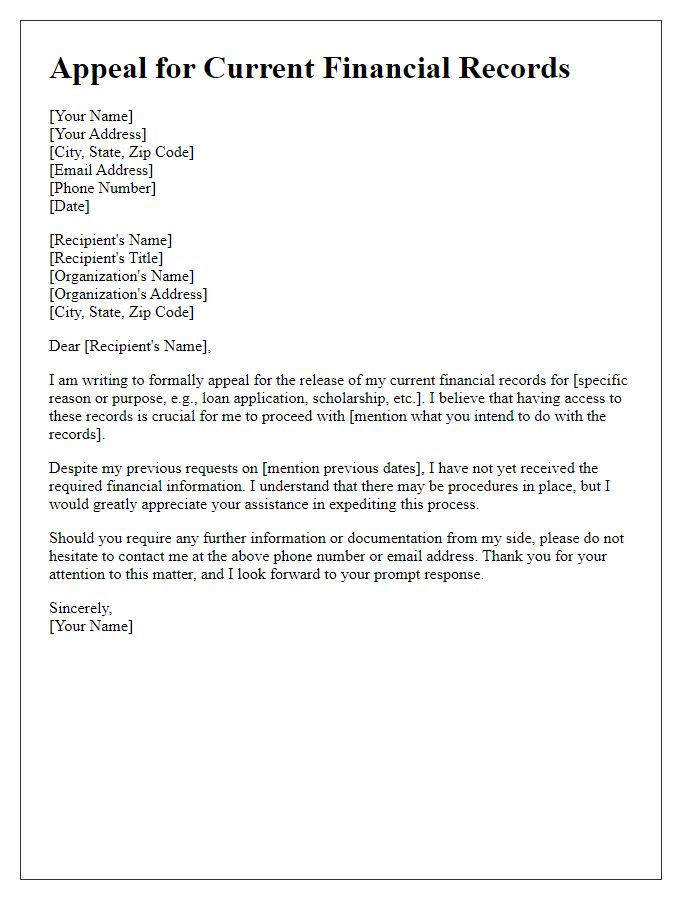 Letter template of appeal for current financial records.