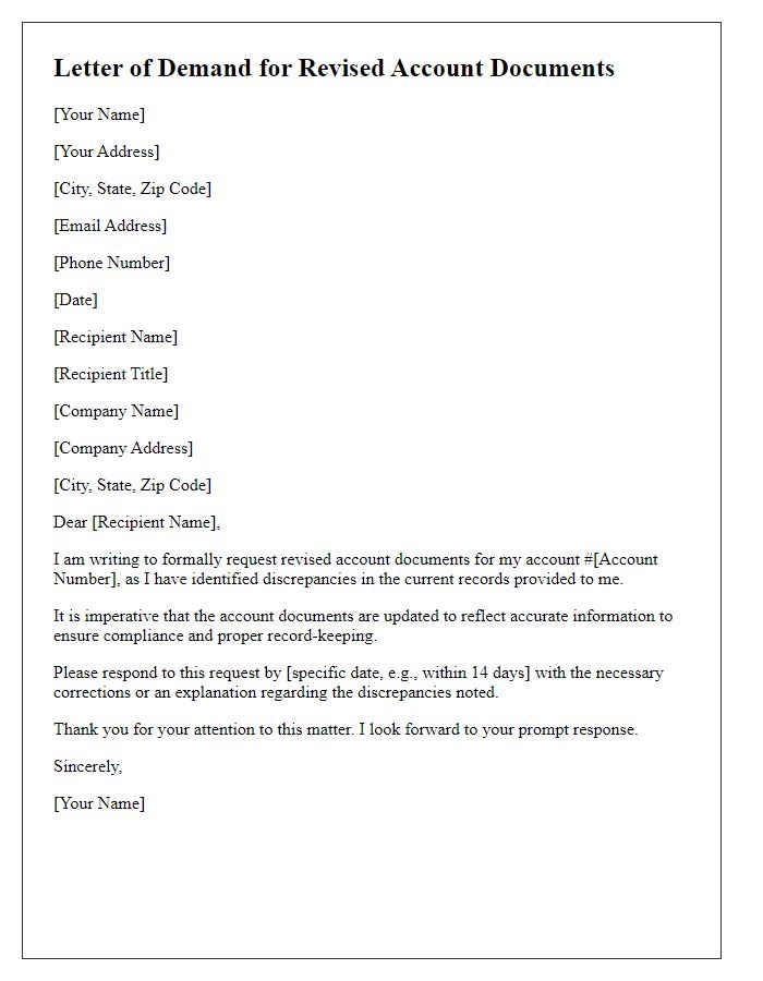 Letter template of demand for revised account documents.