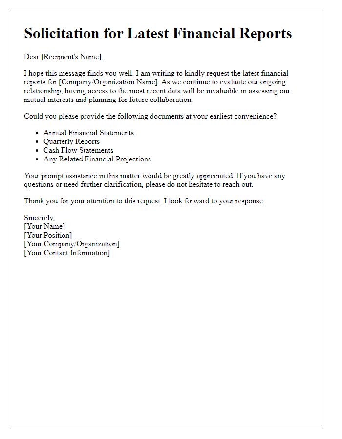 Letter template of solicitation for latest financial reports.