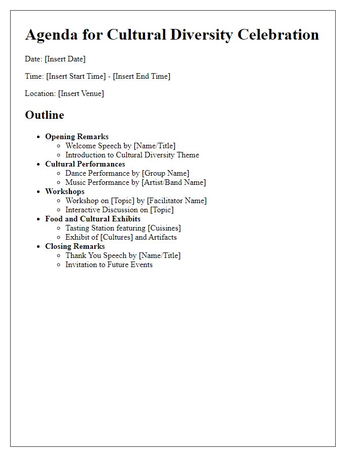 Letter template of agenda outline for cultural diversity celebration