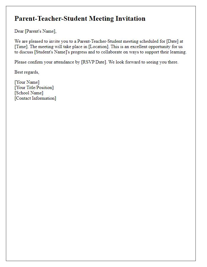 Letter template of parent-teacher-student meeting