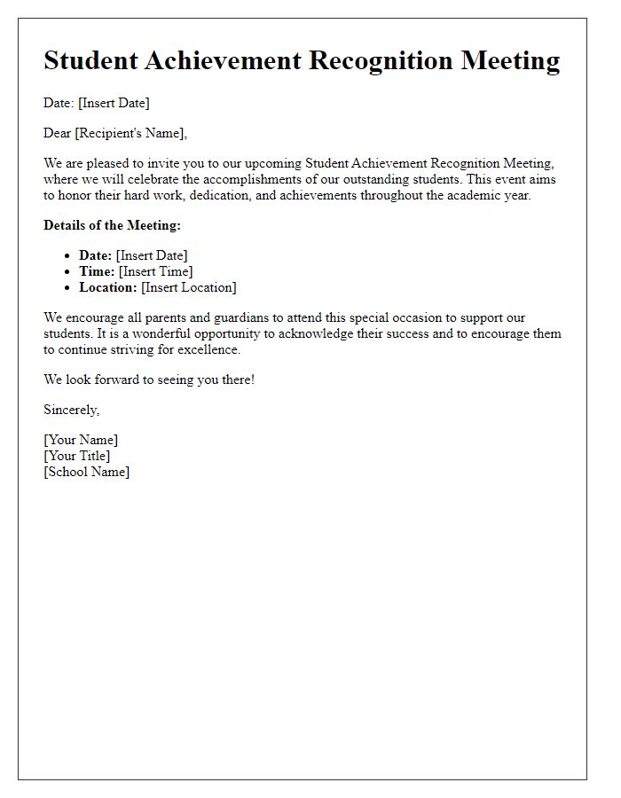 Letter template of student achievement recognition meeting