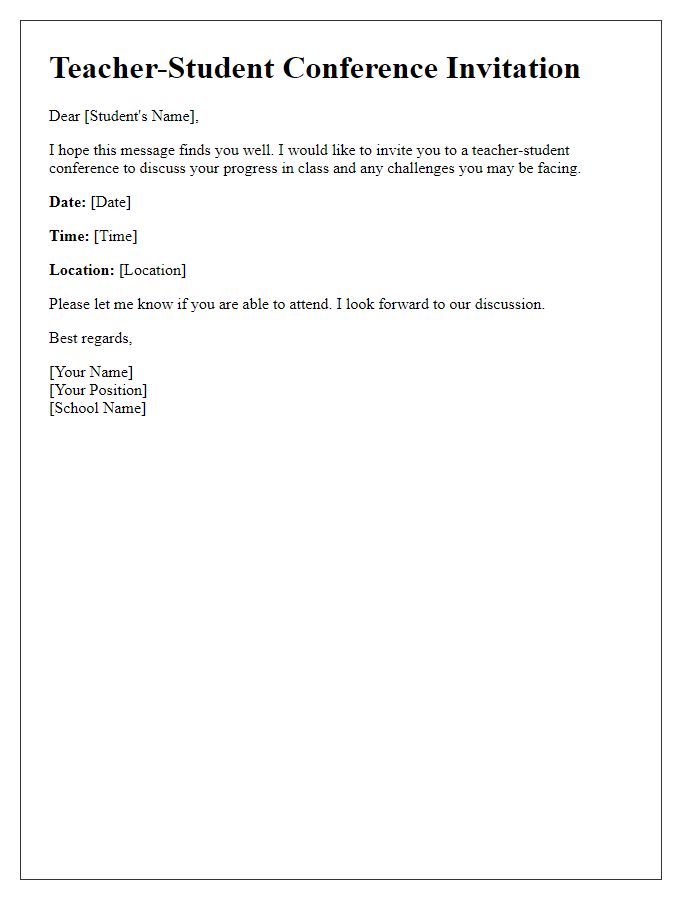 Letter template of teacher-student conference invitation